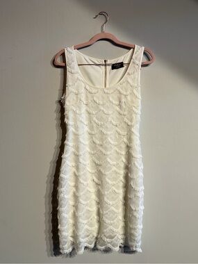Guess Cream Sleeveless Scalloped Lace Mini Dress
